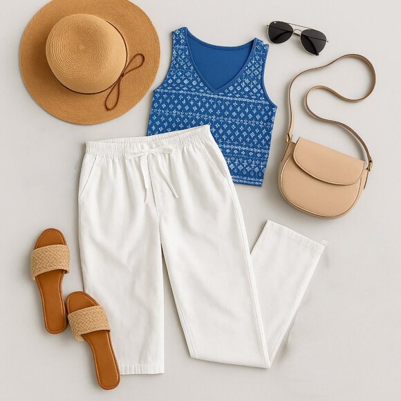 L.L. Bean White Cotton Crop Pants Drawstring Elastic Waist 24W NWT - Picture 2 of 11